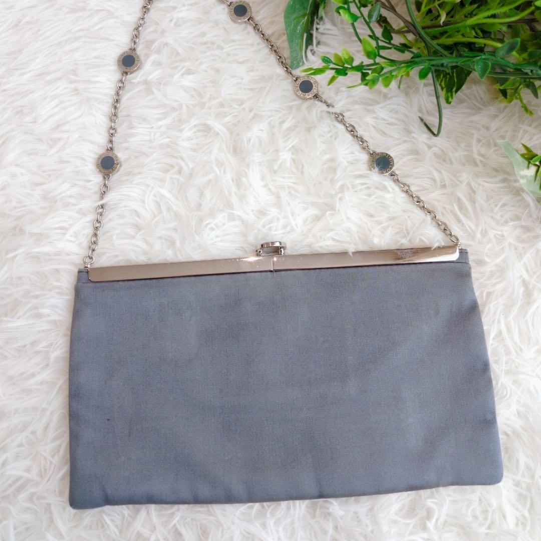 ◾︎レア◾︎ ブルガリ グレー サテン クラッチ パーティ チェーン バッグ ポーチ