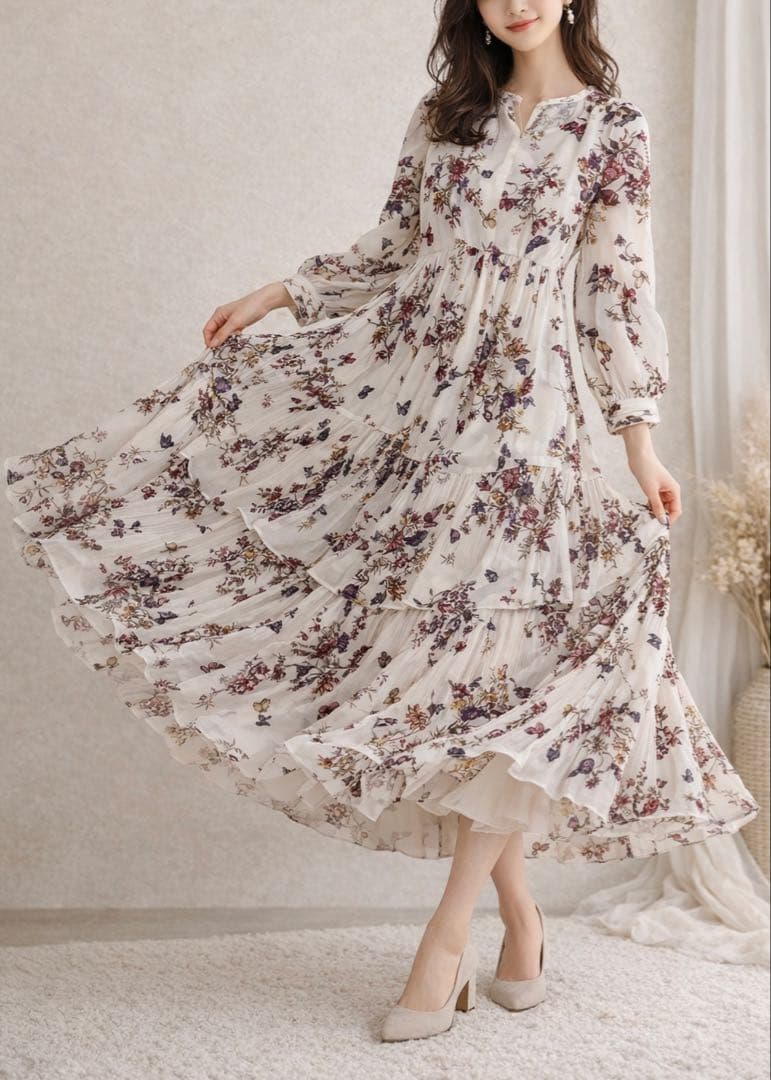 snidel スナイデル フレア ワンピース プリーツ 花柄 ティアード